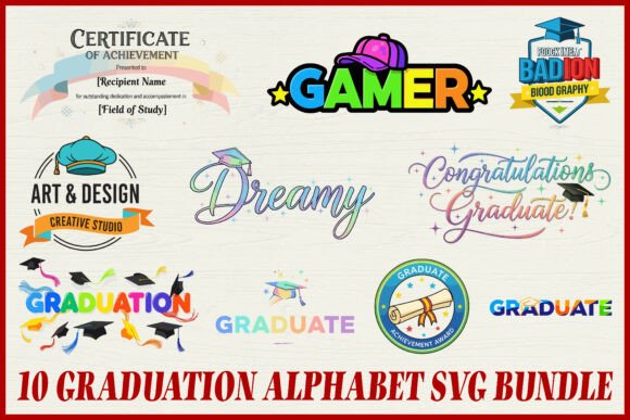10 Graduation Alphabet SVG Bundle: A Vibrant Embroidery Asset