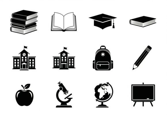 Black and White School Books Embroidery