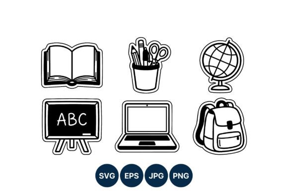 Black and White School Supplies Vector Review
