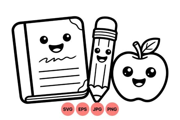Cheerful Happy School Supplies for Embroidery