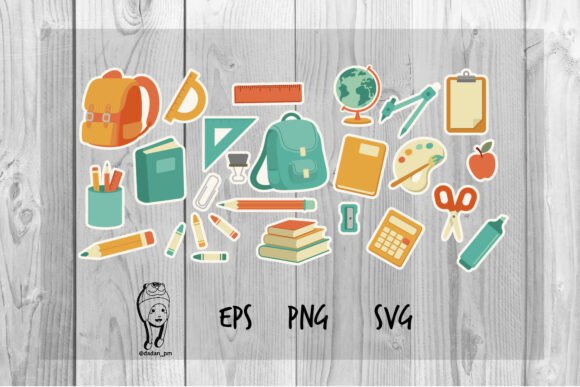 Cute School Supplies Stickers for Embroidery