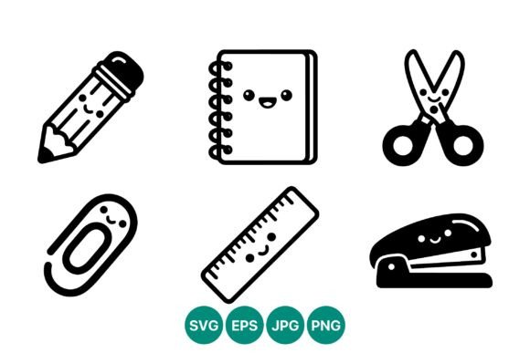 Cute Smiling School Supplies Icons Review