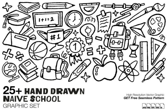 Hand Drawn Naive School Graphic Set