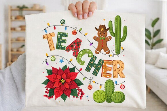 Retro Christmas Teacher PNG: A Festive Embroidery Delight