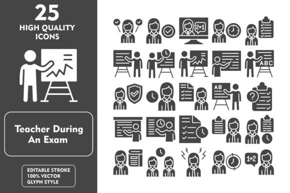 Teacher During an Exam Glyph Icon Review